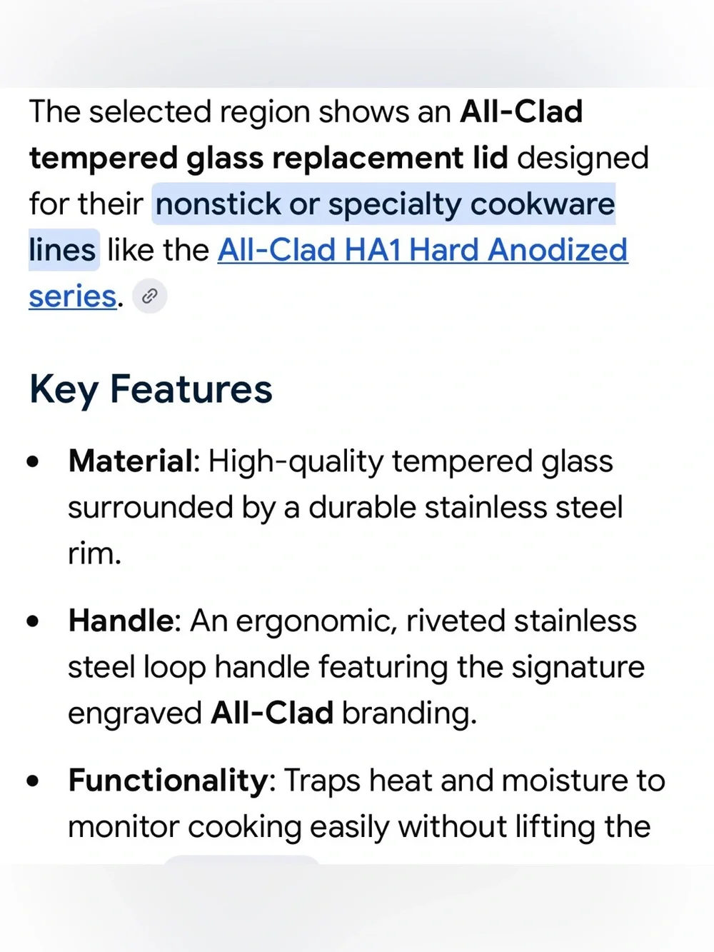 All-Clad 12” Inch Glass Replacement Lid Stainless Steel Handle